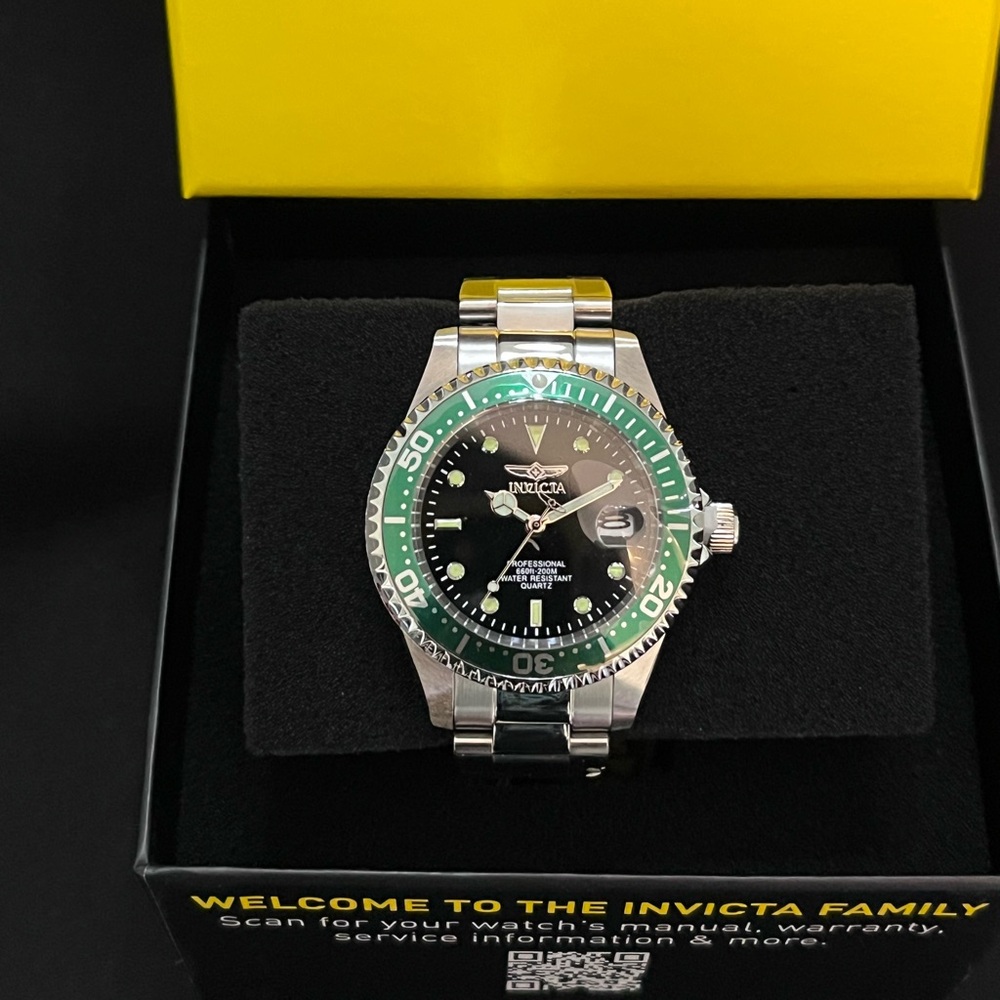 Invicta Pro Diver 37.5mm Men's Watch Stainless Steel Green Bezel Black Dial